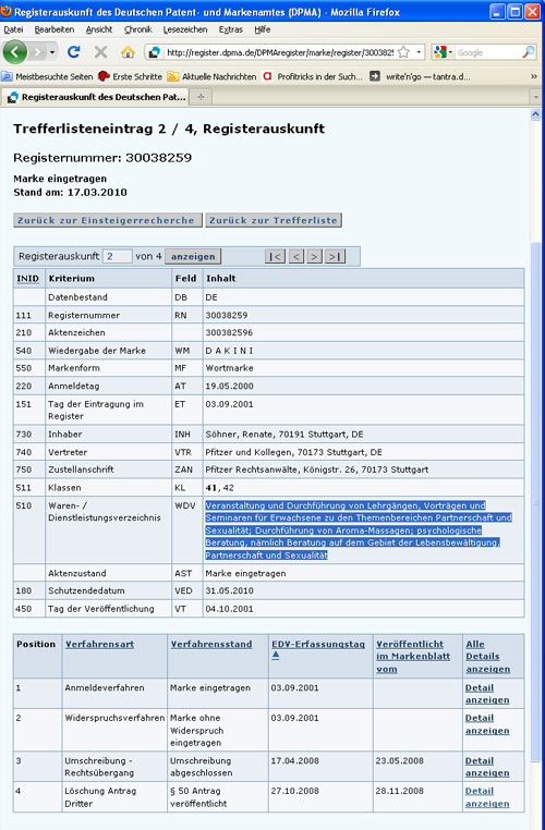 Resgisterauskunft DPMA Dakini